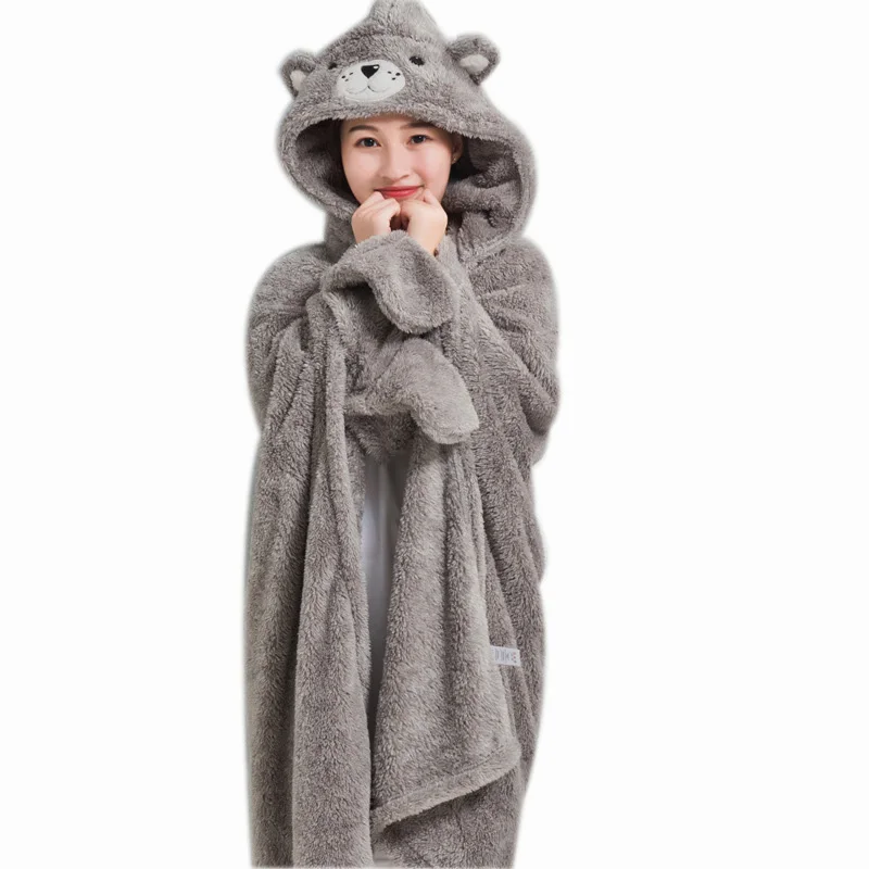 Женские теплые одеяла коралловые бархатные шали с капюшоном ленивый