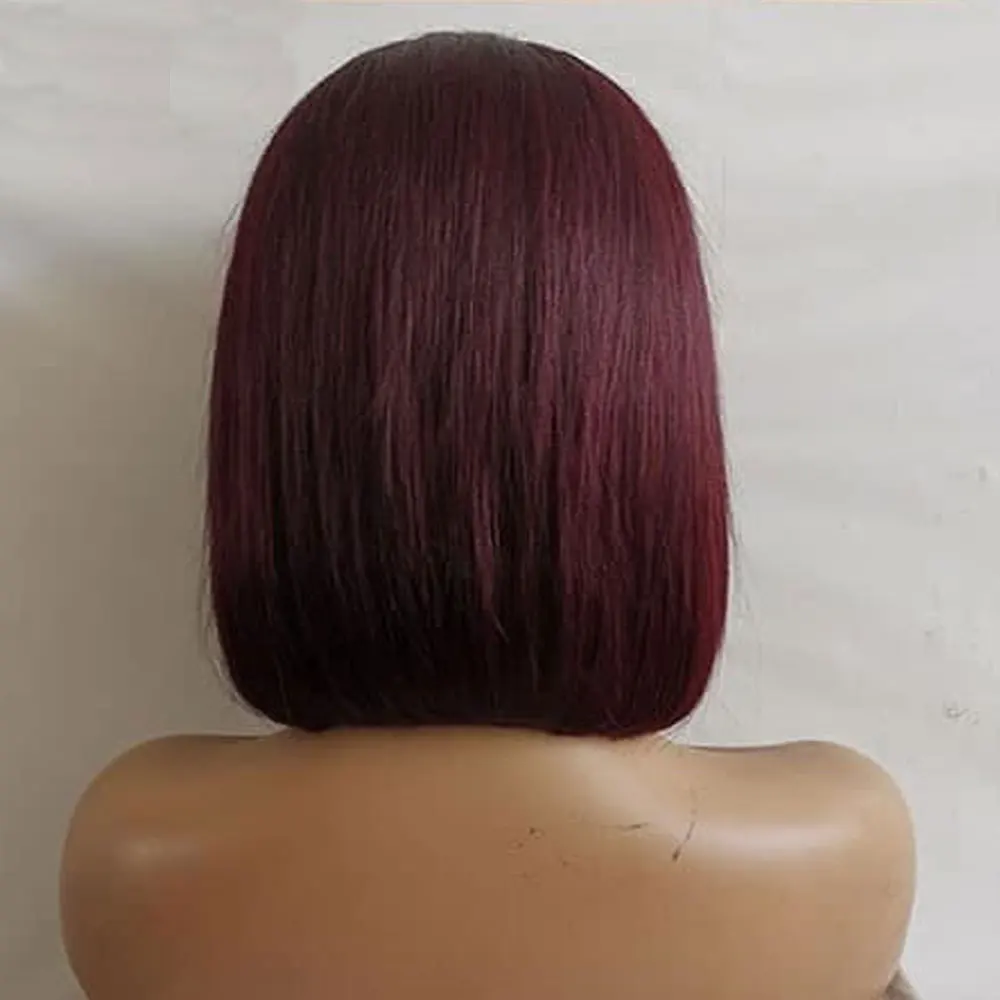Бургундия 99j красный 13*6 HD прозрачный фронтальный парик короткий боб кружевной