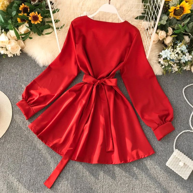 Женское платье с v образным вырезом осеннее новинка зимы 2019|Женские платья| |