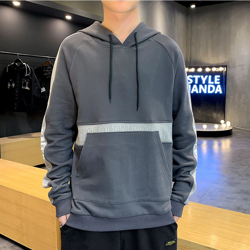 

2020 весенне-осенний мужской повседневный пуловер с капюшоном, Свитшот из искусственного хлопка, свободное Полосатое спортивное пальто с кап...