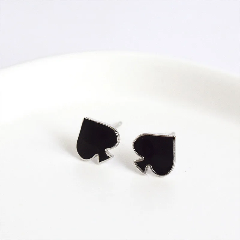 ElfoPlataSi Genuine Fashion 925 Sterling Silver interesting Poker Spade Club Stud Earring For Women Wedding Jewelry Gift DA526 | Украшения