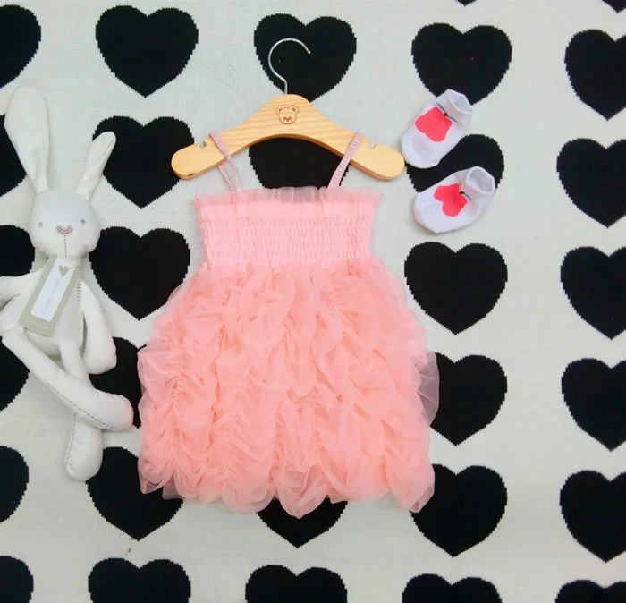 Cute Summer Girls Pink Tutu Bubble Party Dress Kids Clothes Girl Sleeveless Petal Decoration For Chlidren | Детская одежда и обувь