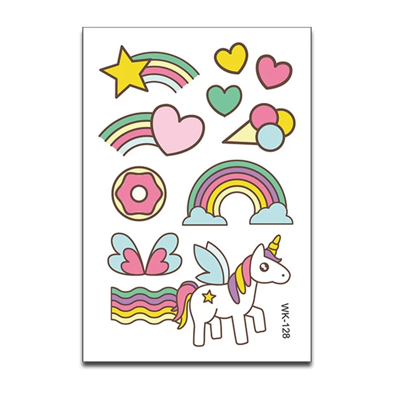 6 Sheet/Pack Random Color Cute Children Kids Cartoon Temporary Tattoos Sticker Girls Kids Unicorn Birthday Party Sticker