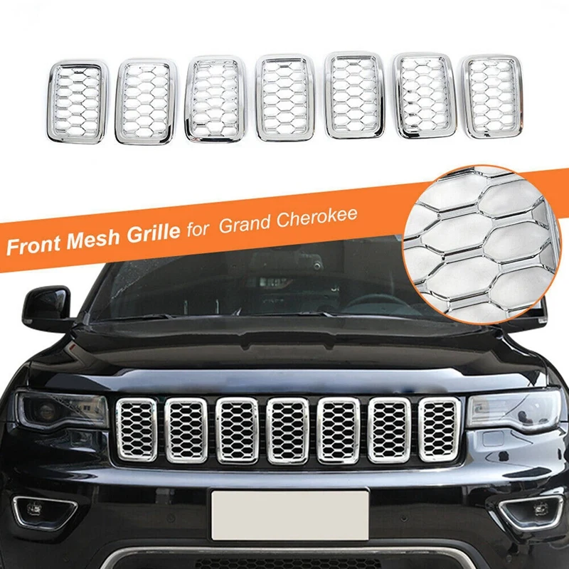 

7pcs Car Chrome Front Grille Insert Mesh Ring Decor For Jeep Grand Cherokee 17+