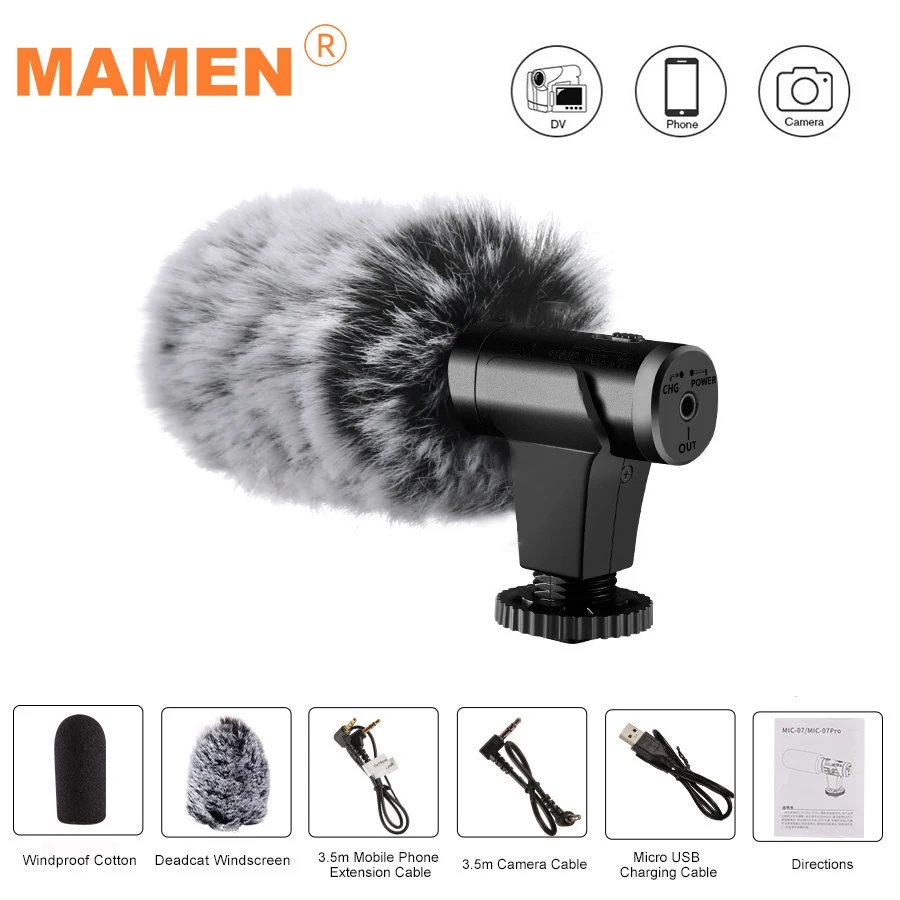

MAMEN 07/07Pro Microphone Metal Video Mic 3.5mm Plug for Huawei Smartphone for Canon Nikon Sony DSLR Camera Consumer Camcorder