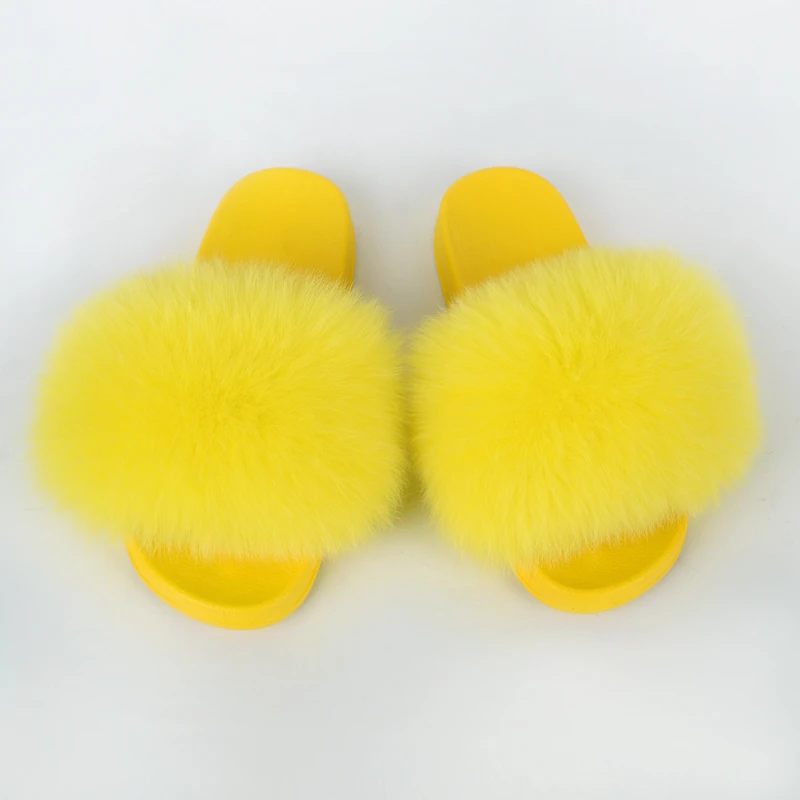 

Fur Slides For Women Furry Slippers House Woman Summer Shoes Home Female Sandals Designer Fluffy Femme Flip Flops Fox Fur Mules