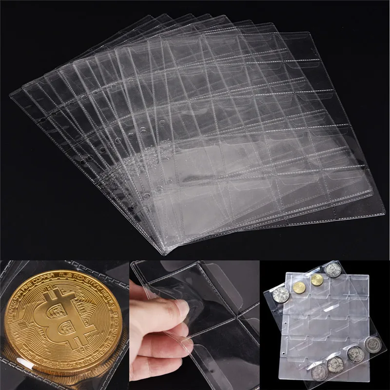

20 Pockets Plastic Coin Holders Storage Collection Money Album Case Bag 1 Page