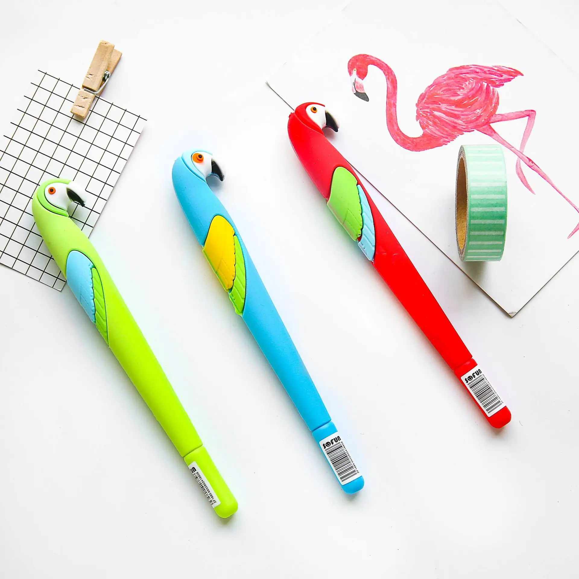 48PCS 0.5mm Children Cartoon Parrot Pen Student Stationery Signature Pen Wholesale Kawaii School SuppliesGel Pens