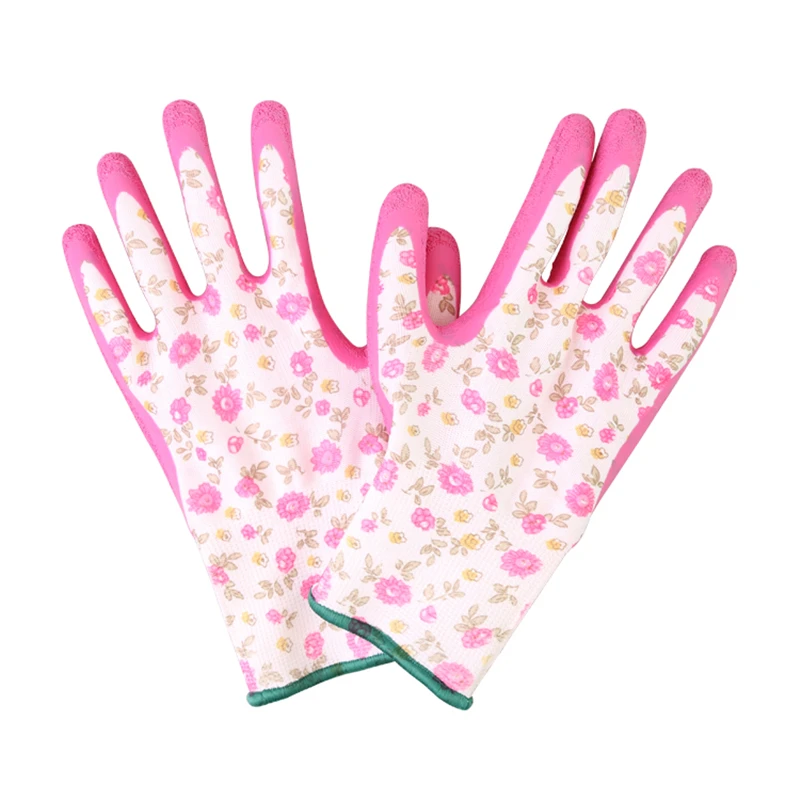 Women Gloves Work GMG Printed Polyester Shell Pink Latex Crinkle Coating Safety For Protective | Безопасность и защита