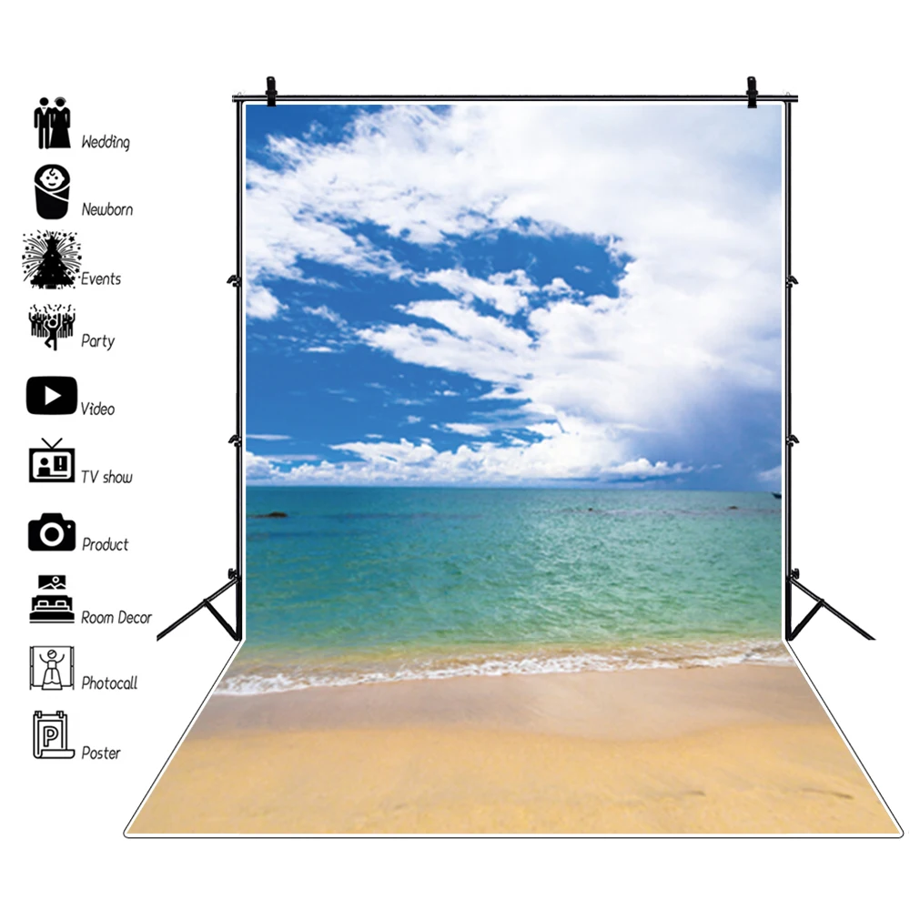 Фон для детской портретной фотосъемки Laeacco лето морские фоны голубое небо белые