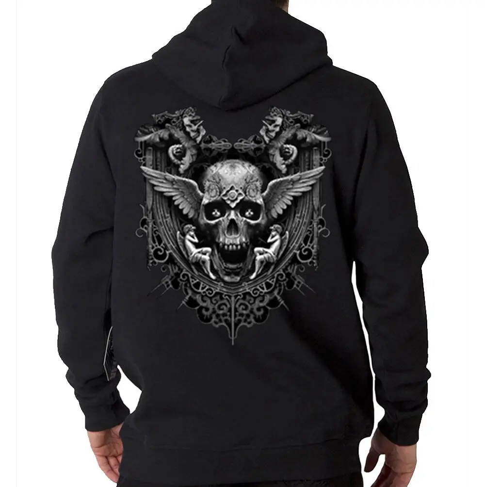 Череп Байкерский крылья ангелы Мотоцикл Чоппер толстовка с капюшоном