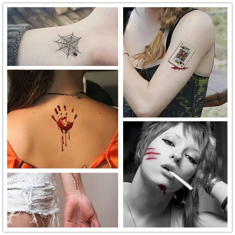 

Waterproof Temporary Tattoo Sticker 3D tiger paw wound Spider web Halloween tatto stickers flash tatoo fake tattoos for men