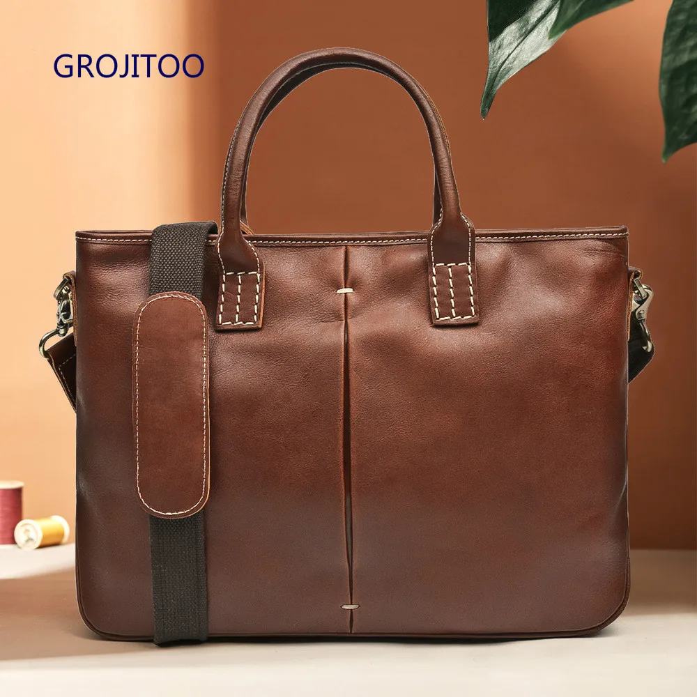 

GROJITOO Для мужчин женских сумок Мужская обувь из натуральной кожи Для мужчин, ручные сумки из воловьей кожи, сумки для ноутбука 14 дюймов портф...