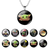 disney creative design cute yoda picture pendant star wars character glass cabochon necklace men and women necklace jewelry