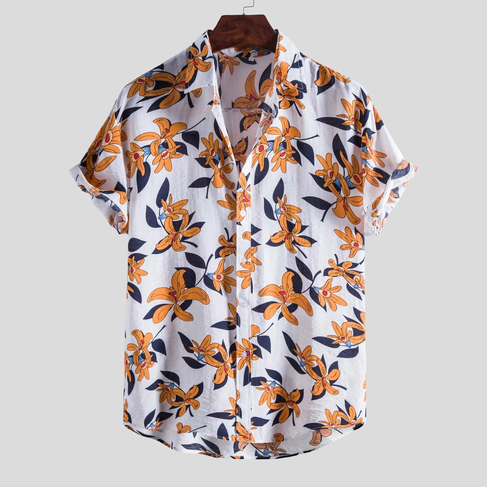 Рубашка мужская с цветочным принтом модная пляжная Свободная блузка коротким