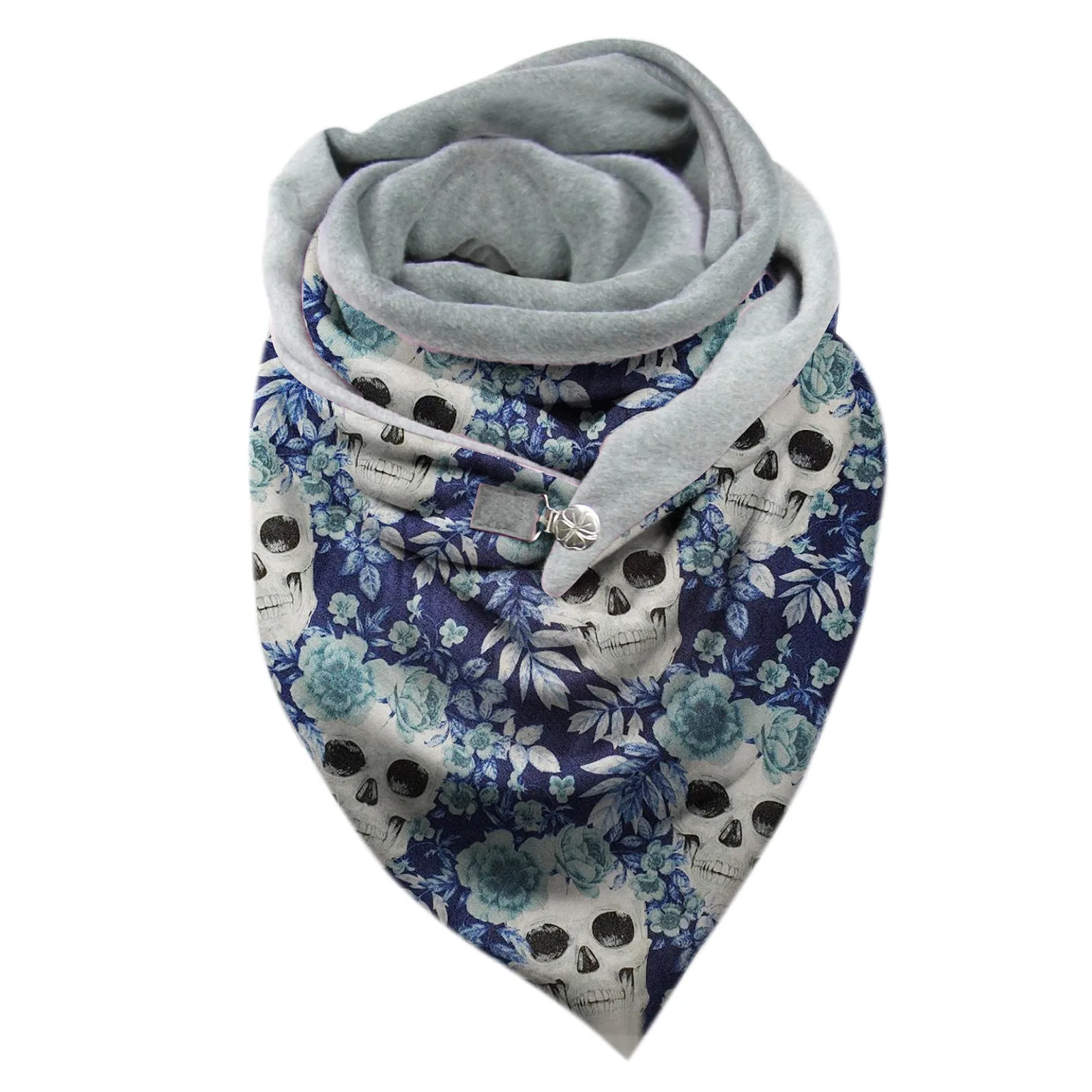 Шарф женский кашемировый на пуговицах зимний с принтом черепа |