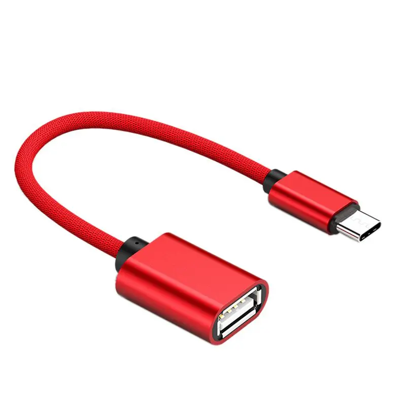 

2 Pcs USB Otg Type C to USB Adapter Otg Fast Charging Type-C Charger Nylon Braided Data Cable Converter-Black & Red