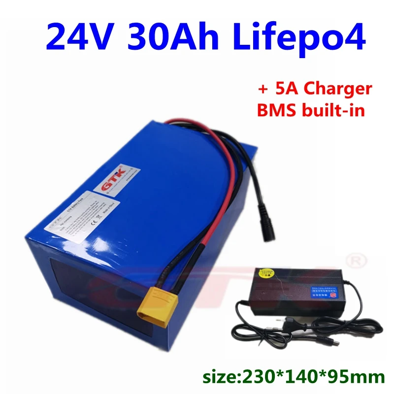Литиевая батарея GTK lifepo4 24V 30Ah с bms 8s для электрического велосипеда путешествий