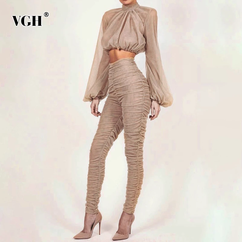 VGH осенний комплект из двух предметов Женская водолазка с пышными рукавами