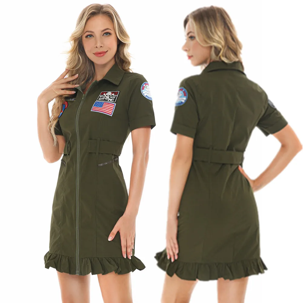 

Костюмы для косплея пилота на Хэллоуин Карнавал вечерние для взрослых женская армейская зеленая американская военная униформа