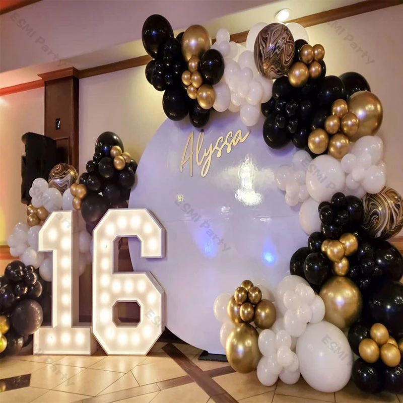 Guirnalda de globos de color blanco y negro mate, cadena para decoraci&oacute;n de fiesta de cumplea&ntilde;os DIY, arco de Globos de Oro cromado, accesorio de decoraci&oacute;n de boda, 196 piezas-0