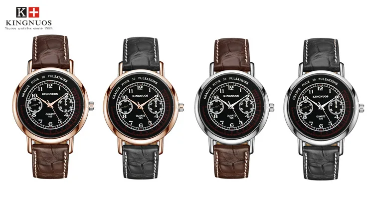 Kingnuos модные повседневные брендовые Роскошные Кварцевые часы кожаные деловые Reloj водонепроницаемые мужские наручные часы юбилейные подарки для мужчин
