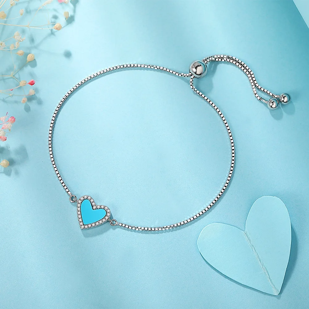 

Turquoise Chain Bracelets for Women and Girl Gift Silver S925 Cute Trendy Resizable