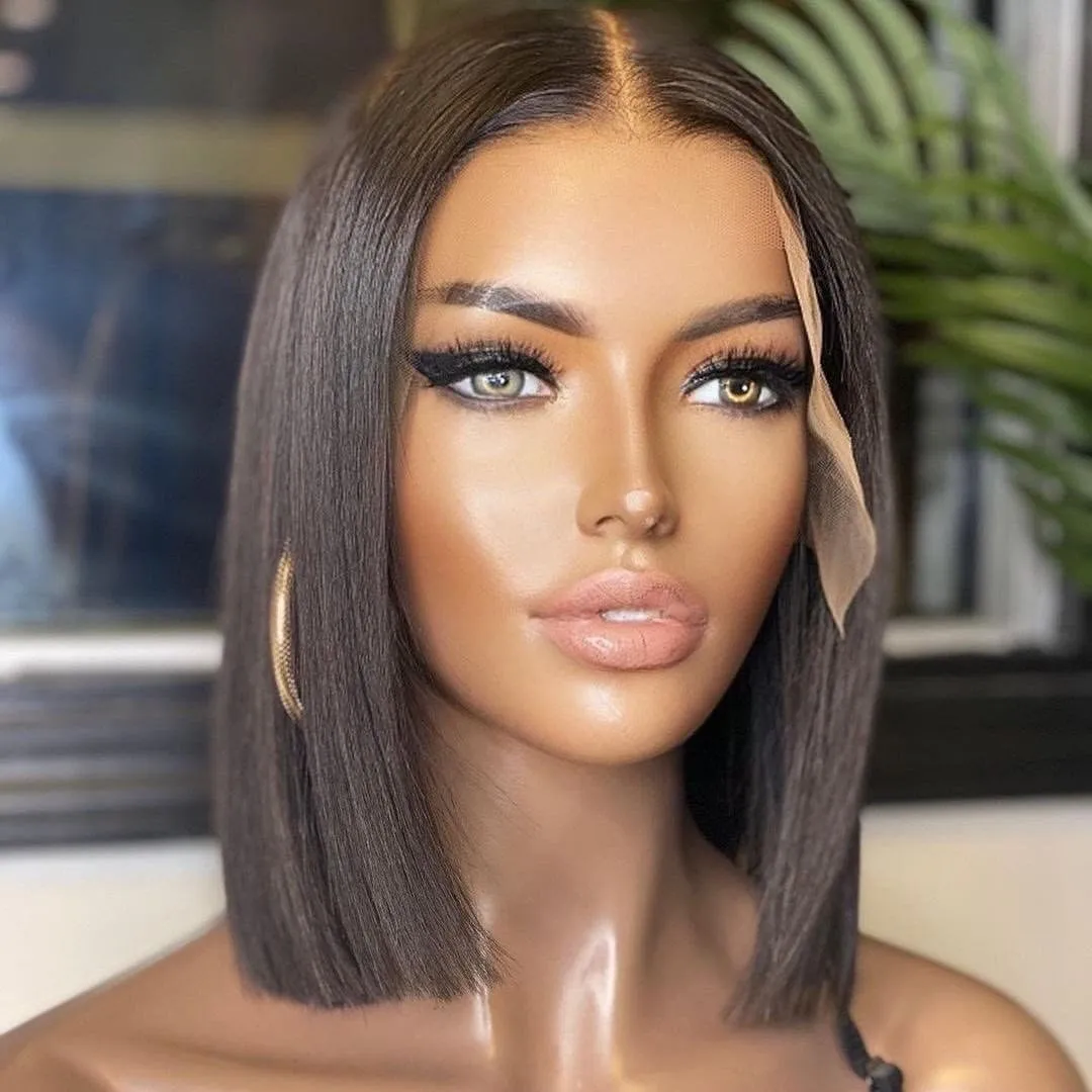 

26Inch 180%Density Soft Cut Short Bob Wig Natural Black Color Wigs Lace Front Wig For Black Women With Baby Hair Heat Ressistant