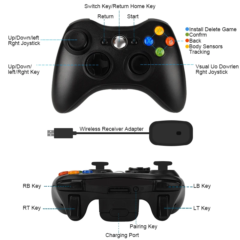 Беспроводной/проводной геймпад для Xbox 360 с двойной вибрацией игр джойстик ПК Windows