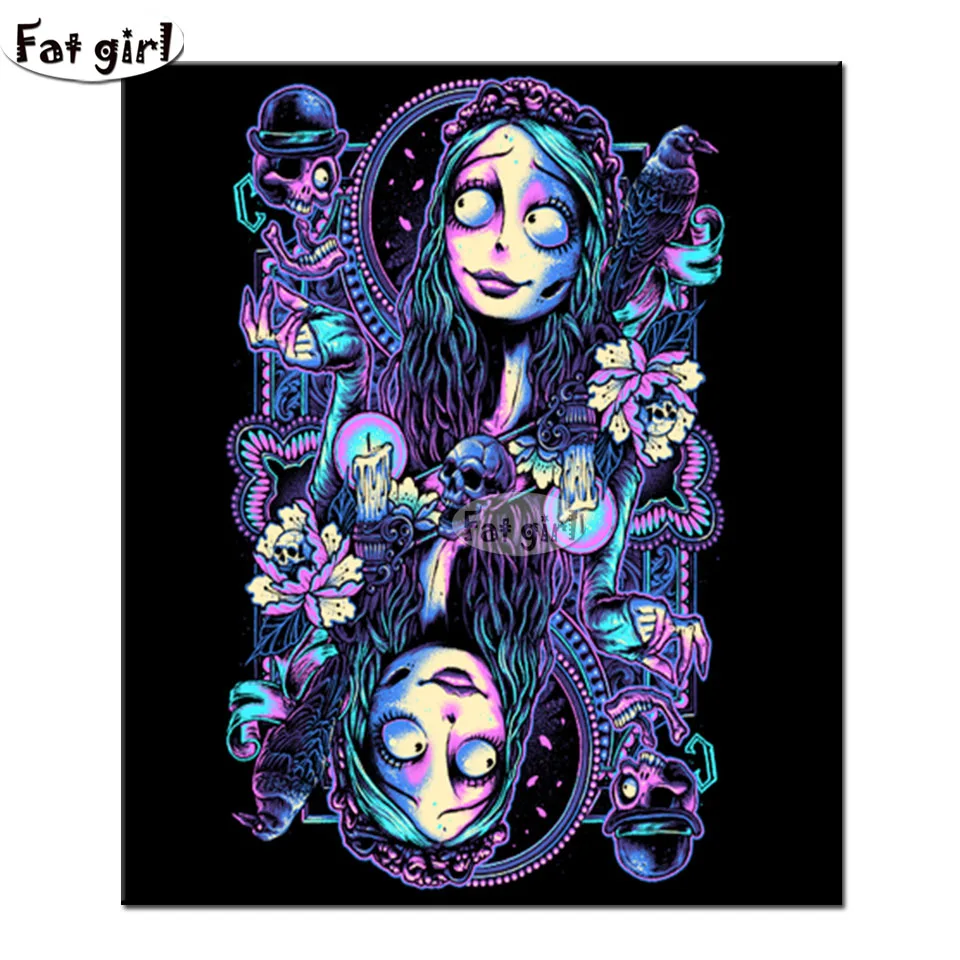 

Цветная Алмазная вышивка невесты, полный квадратный череп, искусство, ворона, отражение, алмазная живопись, «сделай сам», вышивка крестиком,...