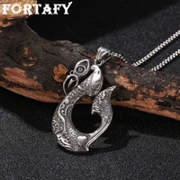 fortafy punk rock animal stainless steel bird totem vikings amulet pendant necklaces men trendy jewelry male gift frgl0025