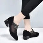 Сандалии женские без застежки, ажурная сетчатая обувь из искусственной кожи, заостренный носок, на КОНУСНОМ каблуке, сланцы, повседневные туфли, лето 2021