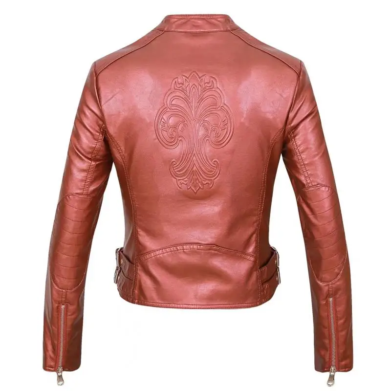 Куртка TMODA252 ZA Женская из искусственной кожи мотоциклетная блестящая красная