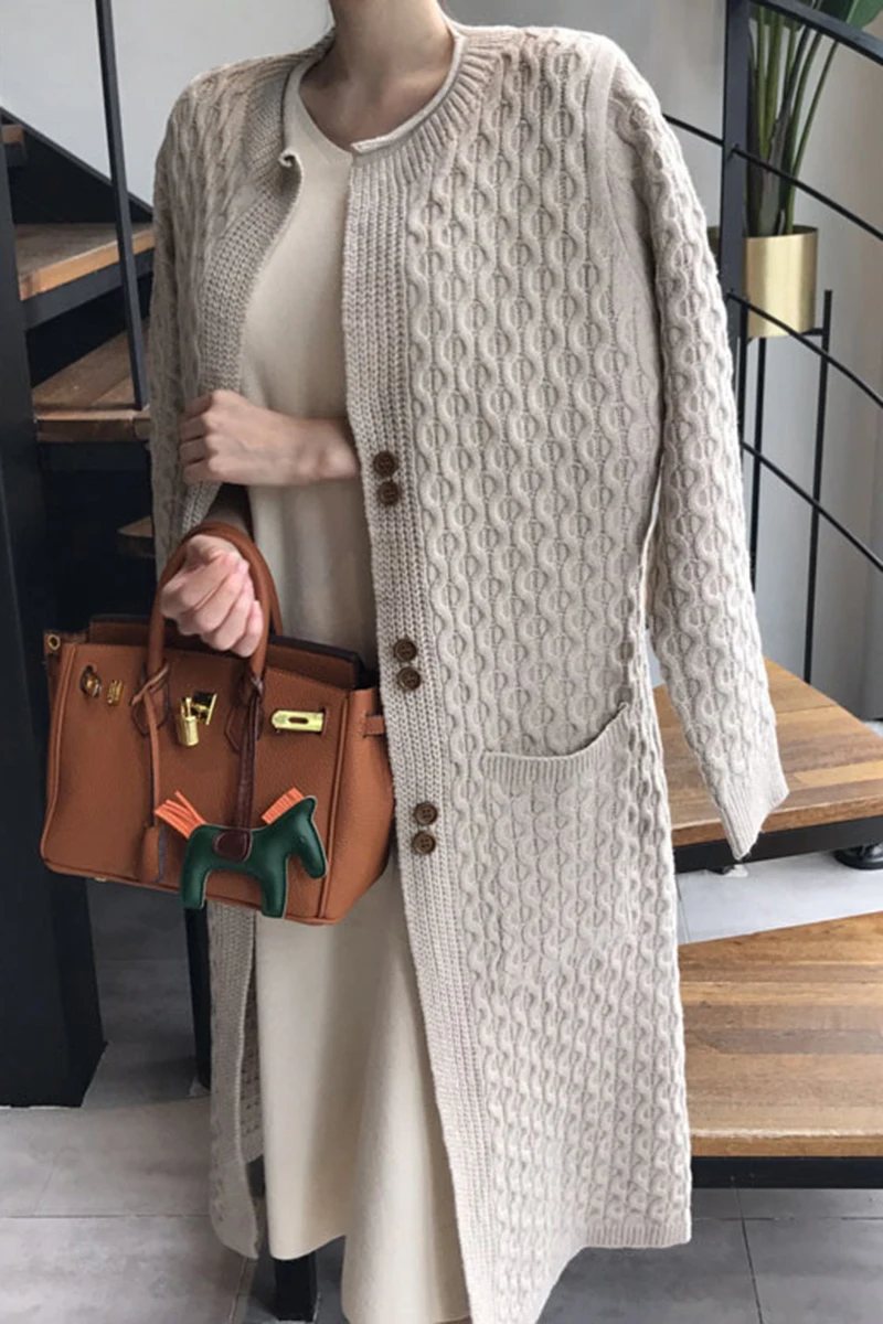 

ZCSMLL Autumn Women Wool Blends Coat Knitted Long Sleeve Round Collar Korean Fashion Vintage Solid Color Female Windbreaker