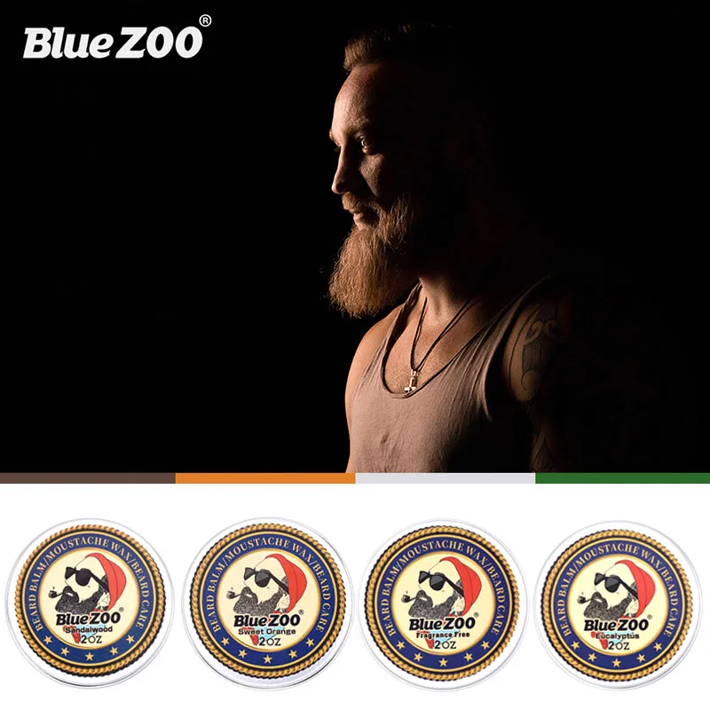 

Blue ZOO Natural Beard Oil Balm Moustache Styling Beeswax Moisturizing Smoothing Gentlemen Beard Balm Organic Men Grooming Kit