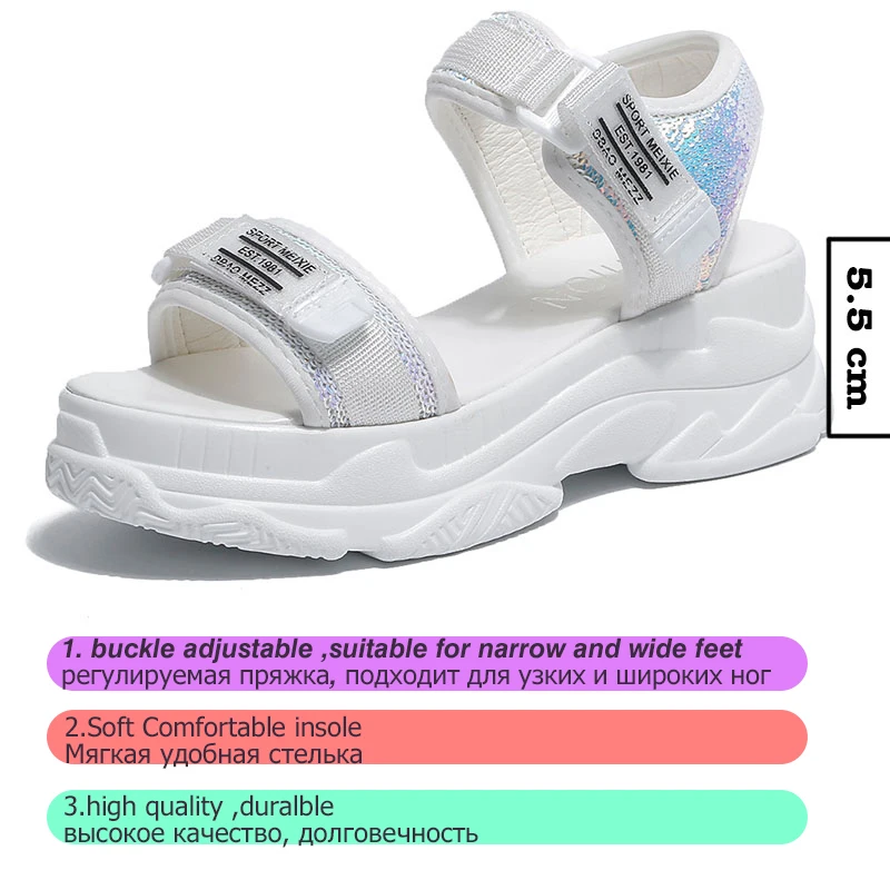 Fujin/летние женские босоножки с пряжкой Цвет черный белый Босоножки на платформе