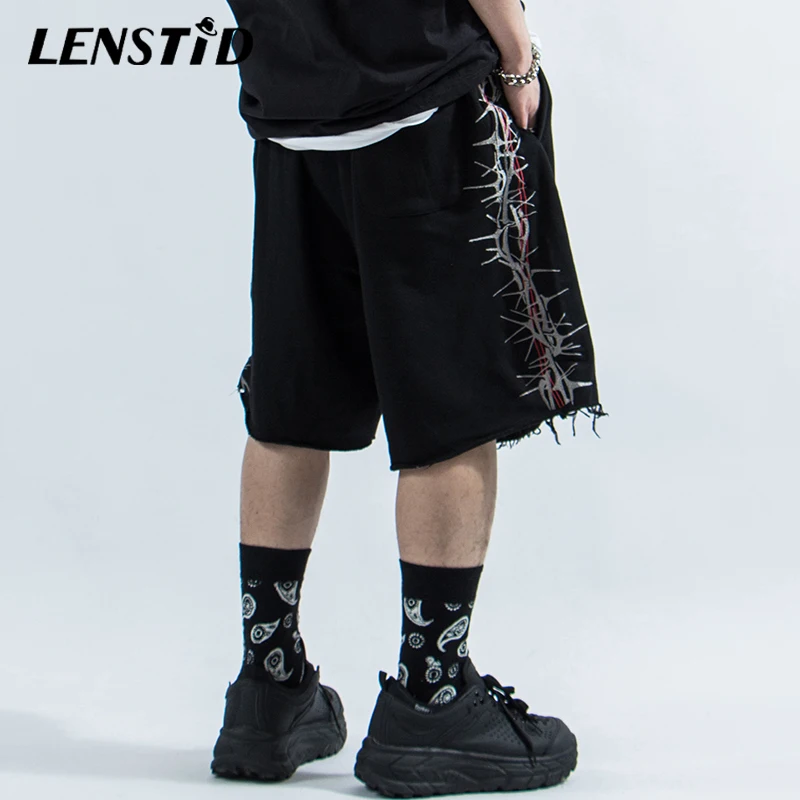 Мужские шорты карго LENSTID с вышивкой в стиле хип хоп уличная одежда Harajuku хлопковые