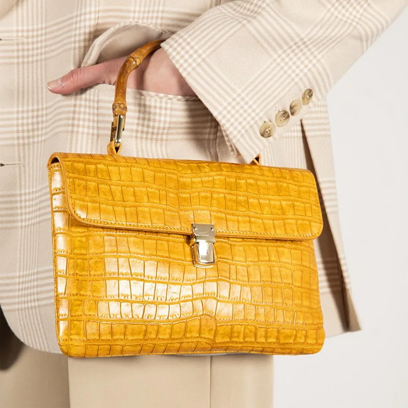 Роскошные дизайнерские женские сумки с бамбуковой ручкой из крокодиловой
