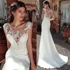 Скромное свадебное платье-Русалка с вырезом Лодочка и кружевной аппликацией