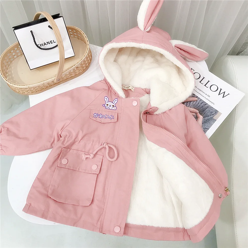 

Зимняя джинсовая куртка для маленьких девочек с мехом, теплая верхняя одежда для маленьких девочек, плюшевая джинсовая куртка, Детская Хлоп...