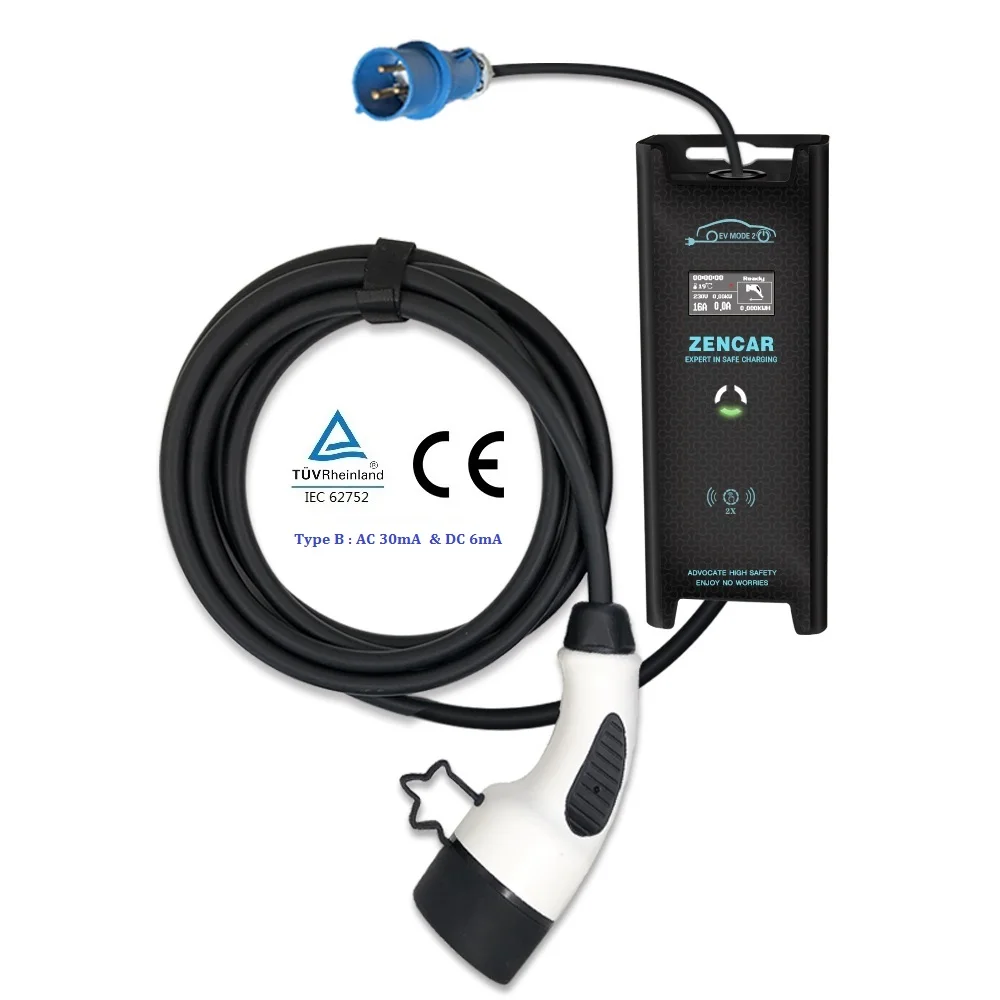 

Ассоциацией по техническому надзору (TUV IEC 62752 Тип B Zencar 16A 3.4KW дом EV зарядное устройство с Тип 2 синий CEE