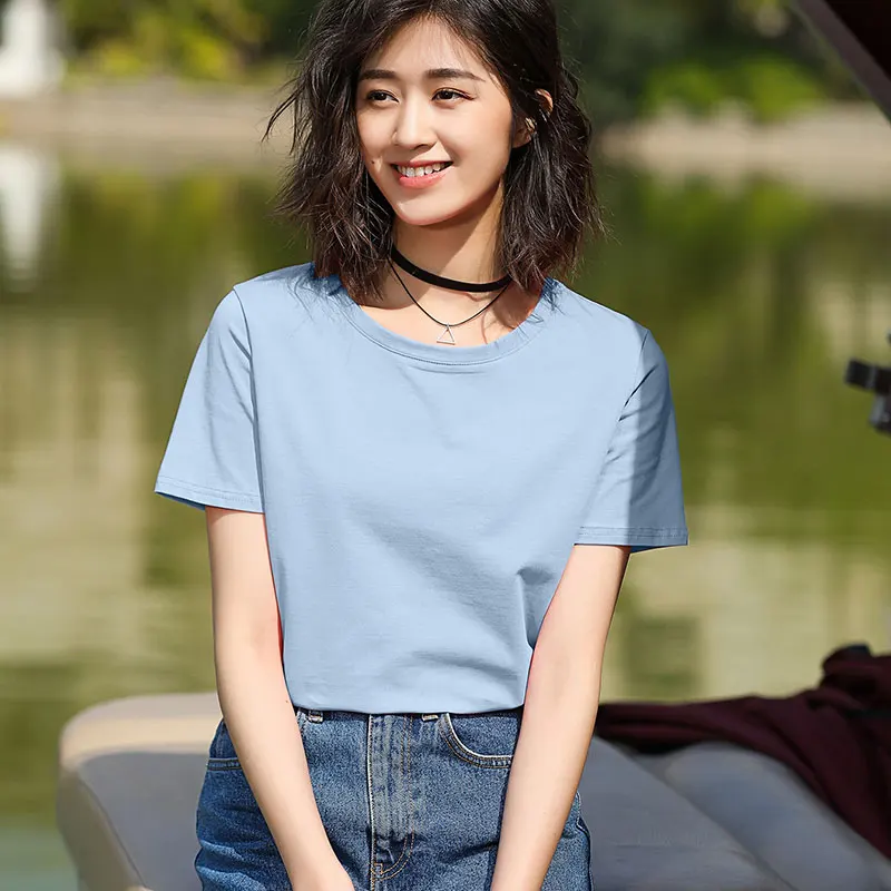 

FashionLogo Printing T Shirts Women's brown Short Sleeve Fashion 100% cotton Female red T-Shirts