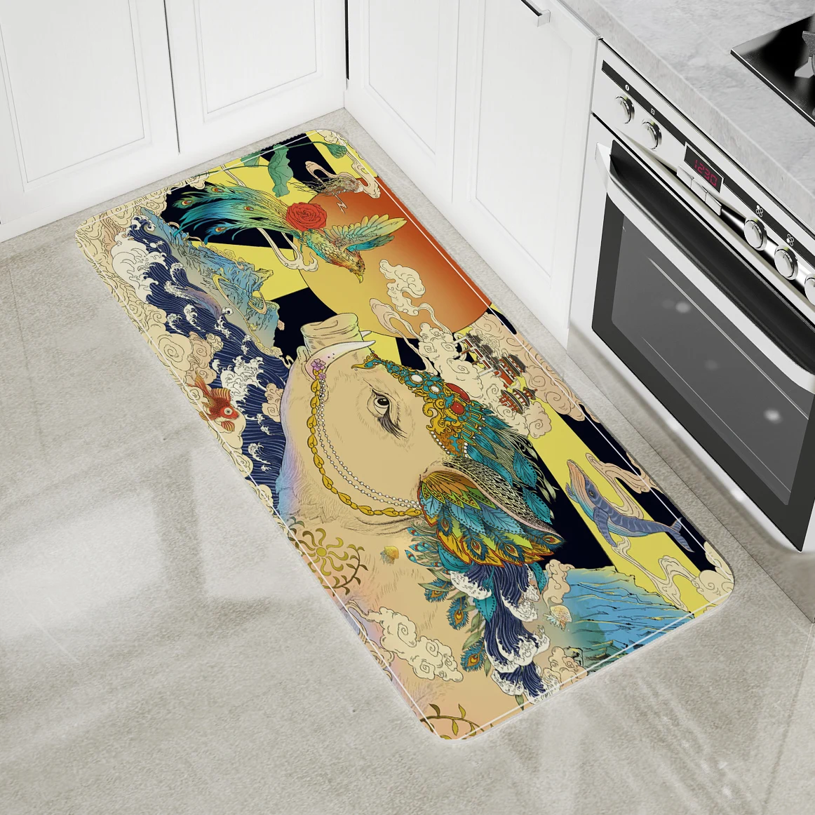 Напольный коврик Kanagawa с волнистым морем в японском стиле водяным принтом входной