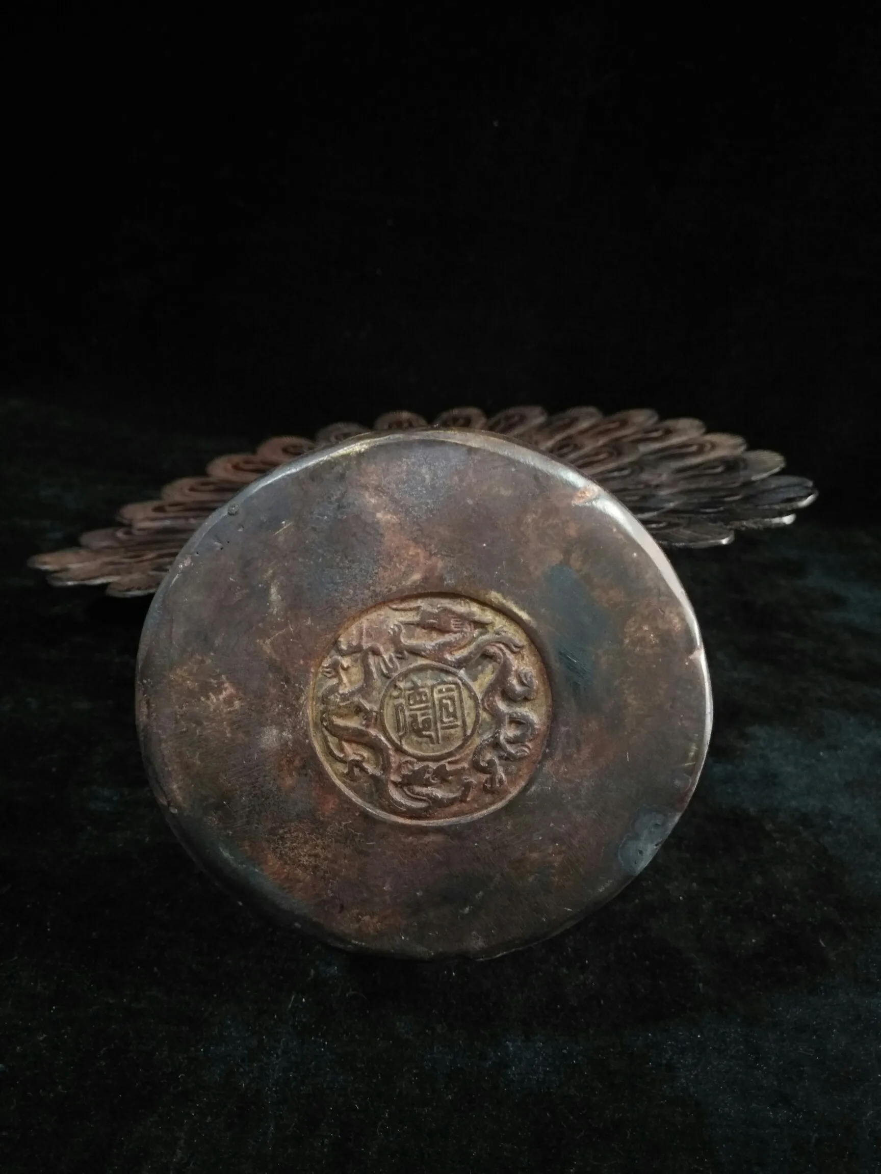 

Home Decor 14" Tibet Buddhism Temple Old Bronze peacocks Open screen statue Sign Xuande Good luck