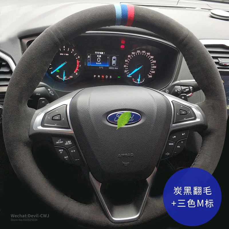 

Hand-Stitch Leather Steering wheel cover For Ford Mondeo Focus Edge Taurus Fiesta Explorer Escape Mustang Black Suede Auto Parts