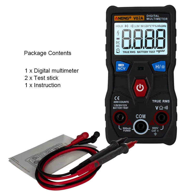 V02A AC DC отсчетов ЖК-мультиметр цифровая Профессиональная установка для измерения параметров конденсаторов NCV ESR метр портативный мини мультиметр рихметры - Цвет: BLACK