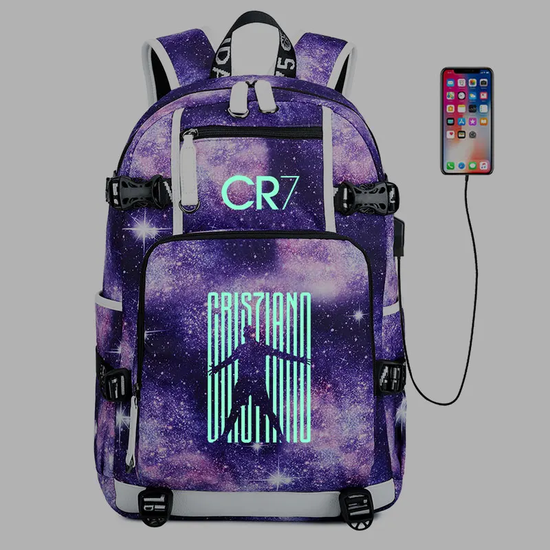 Рюкзак Cristiano Ronaldo CR7, светящийся, крутая спортивная сумка, usb зарядка, для мальчиков и девочек, школьный ранец, водонепроницаемая сумка для ноутбука, дорожная сумка Mochila