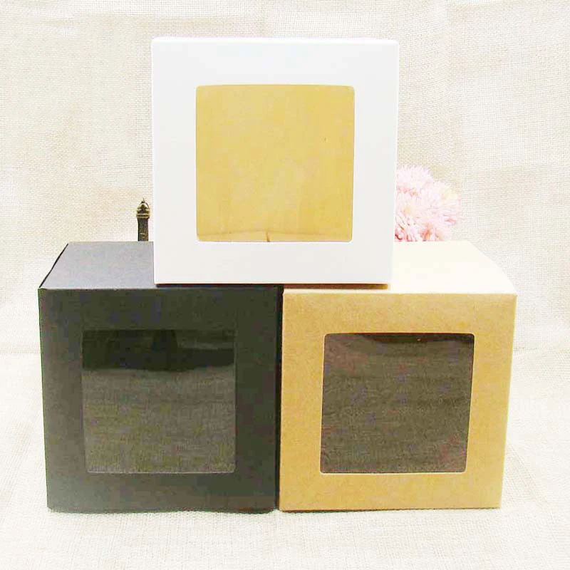 

Подарочная коробка из крафт-бумаги, 50 шт./лот, с окном из ПВХ, для украшений, печенья, конфет, Подарочная коробка, коробка из крафт-бумаги для с...