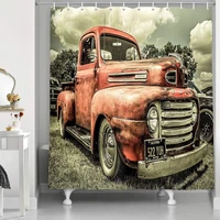 antique car shower curtainsvintage old truck car decorpolyester fabric retro country farmhouse rustic tractor bath curtain set
