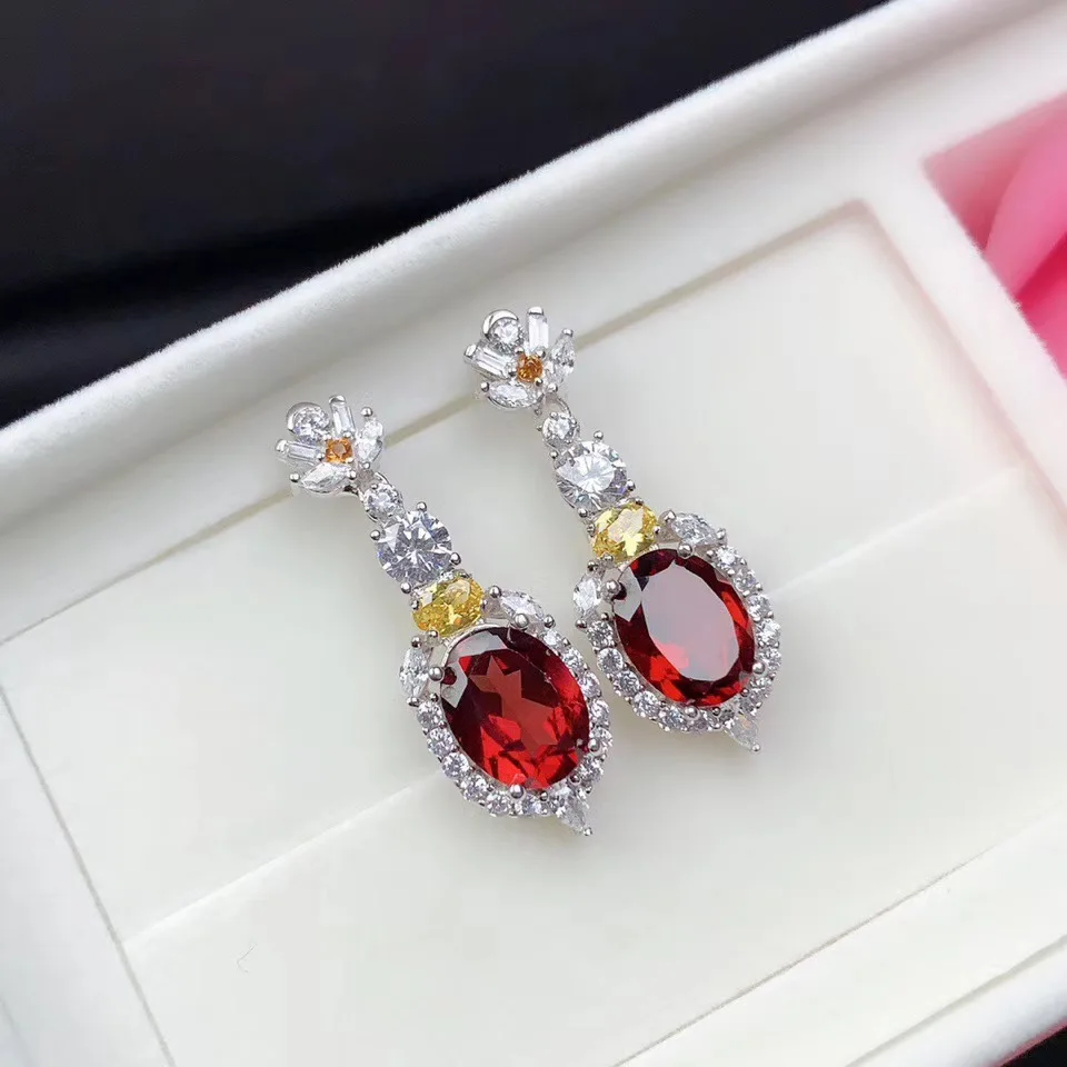 Серьги WEAINY из натурального граната серебро 925 пробы | Украшения и аксессуары